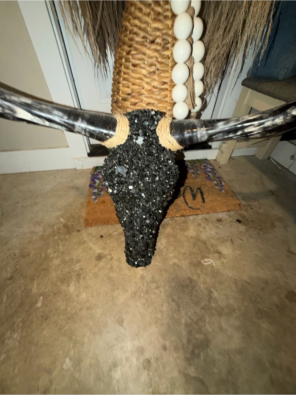 Glam Black Longhorn Skull Accent with Rope Detail